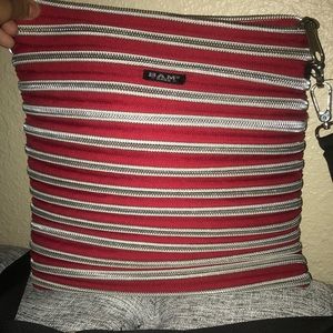 Red zipper satchel bag